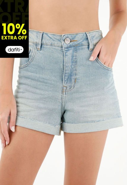 Bermuda Azul Tiro Amplio Para Mujer