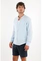 Tennis Camisa En 100% Lino Azul Con Detalle Fruncido Para Hombre de Tennis