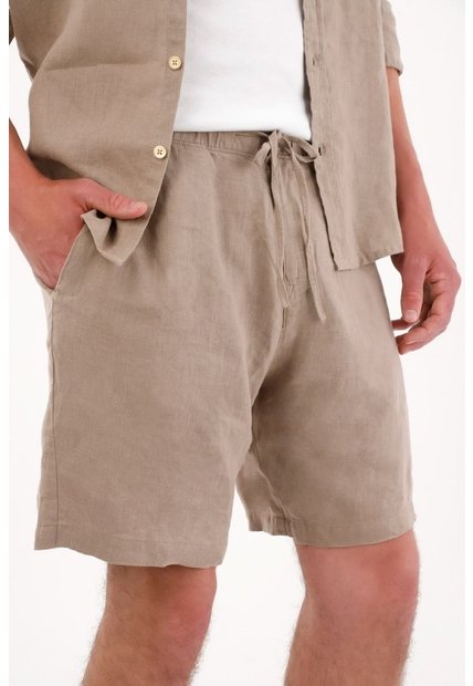 Tennis Bermuda En 100% Lino Con Bolsillos Café Para Hombre