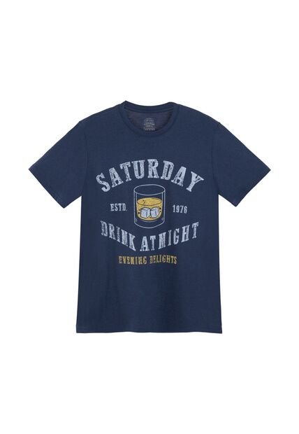 Camiseta Azul Estampada En Frente Para Hombre
