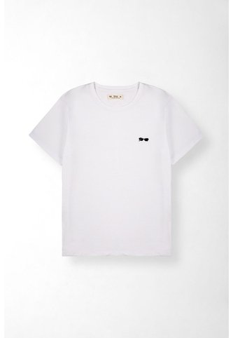 Tennis Camiseta Regular Con Mini Gráfico De Gafas En Algodón Blanco Para Mujer Tennis