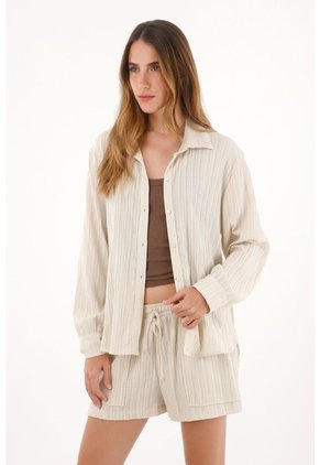 Tennis Camisa Manga Larga De Tela Con Textura Gris De Silueta Amplia Para Mujer