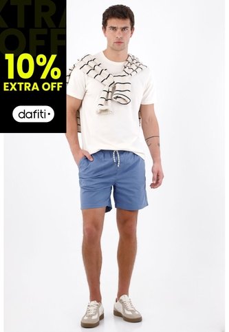 Tennis Bermuda Fit Relajado Con Cordón Bicolor En Algodón Azul Para Hombre Tennis