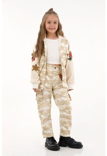 Abrigo Crudo De Estampado Militar Para Niña