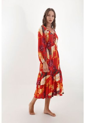 Vestido Estampado Rojo Para Mujer