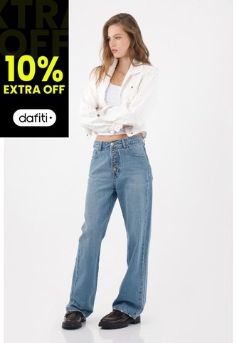 Tennis Jean Recto Con Botonadura Visible En Denim Para Mujer Tennis