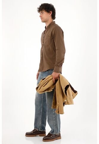 Tennis Camisa Oxford Manga Larga Café Para Hombre Tennis