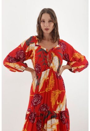 Vestido Estampado Rojo Para Mujer