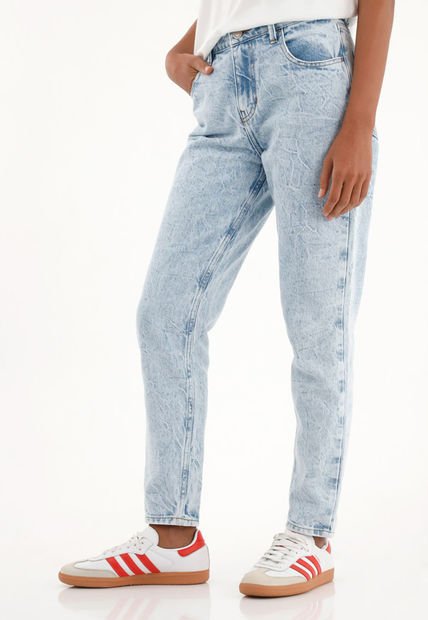 Jean Mom Tiro Alto Tono Medio Claro Para Mujer