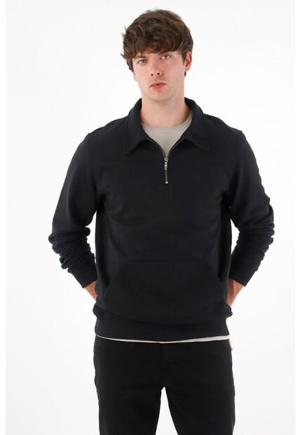 Tennis Buzo Tipo Polo Con Bolsillo Canguro Negro Para Hombre