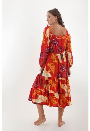 Vestido Estampado Rojo Para Mujer