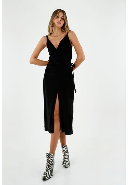 Vestido Negro Cruzado Para Mujer