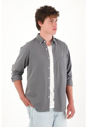 Tennis Camisa Clásica Manga Larga Gris Para Hombre