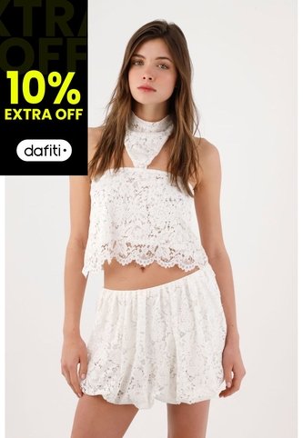 Tennis Falda Corta Fit Relajado Con Bajo Abullonado En Encaje Blanco Para Mujer Tennis