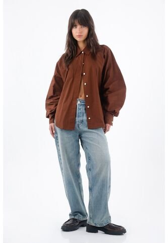 Tennis Camisa Para Mujer Algodón Marrón Corte Holgado Con Mangas Abullonadas Tennis