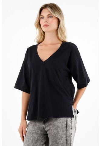 Tennis Camiseta Negra Cuello V Para Mujer Tennis