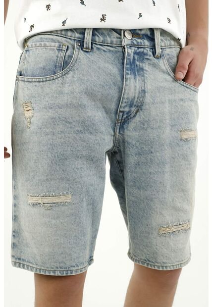 Bermuda Azul Con Rotos Para Hombre