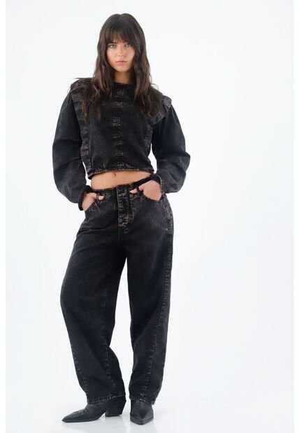 Tennis Jean Para Mujer En Algodón Negro Relajado Horseshoe