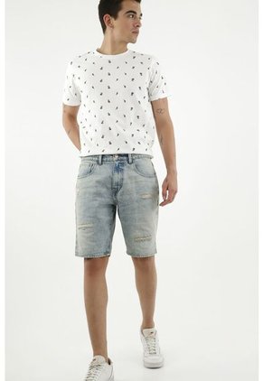 Bermuda Azul Con Rotos Para Hombre