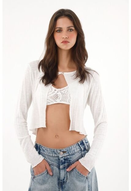 Tennis Camiseta Manga Larga En Rib Crudo Para Mujer