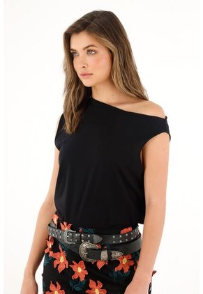 Tennis Camiseta Negra De Manga Sisa Asimétrica Para Mujer