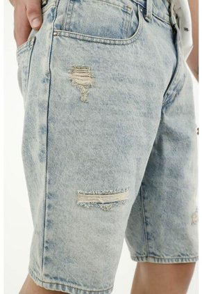 Bermuda Azul Con Rotos Para Hombre