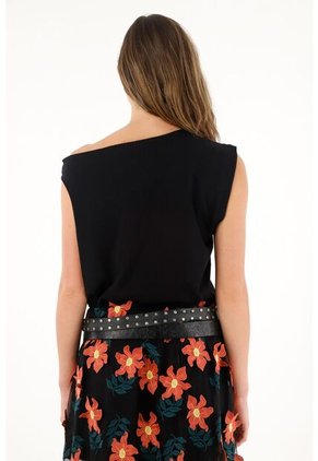 Tennis Camiseta Negra De Manga Sisa Asimétrica Para Mujer