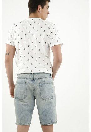 Bermuda Azul Con Rotos Para Hombre