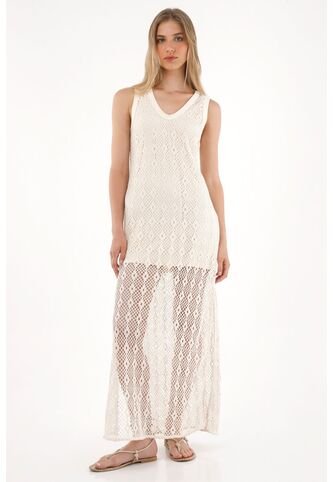 Tennis Vestido Largo En Tejido De Crochet Crudo Para Mujer Tennis