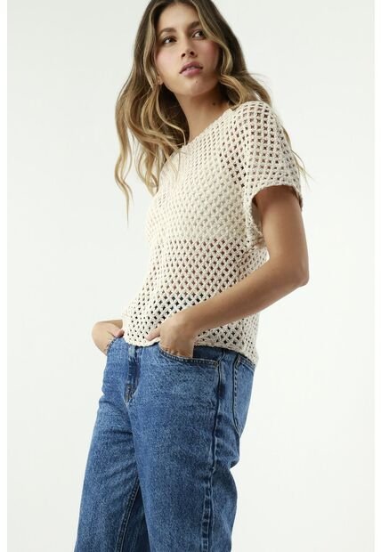 Camiseta Crudo Tipo Crochet Para Mujer