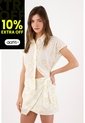 Tennis Falda Mini Con Nudo Lateral En Algodón Blanco Y Amarillo Para Mujer de Tennis