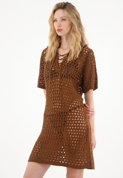 Vestido Corto Tejido Café Para Mujer