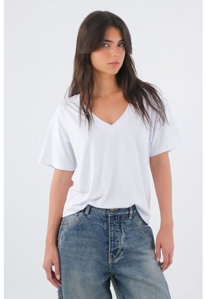 Tennis Camiseta Para Mujer De Algodón Blanca De Fit Relajado Con Escote En V