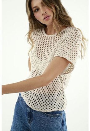 Camiseta Crudo Tipo Crochet Para Mujer