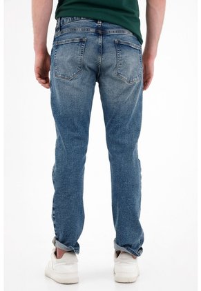 Tennis Jean Recto Tiro Medio Con Desgastes Azul Para Hombre