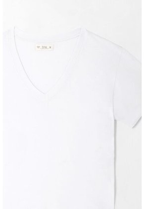 Tennis Camiseta Para Mujer De Algodón Blanca De Fit Relajado Con Escote En V