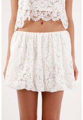 Tennis Falda Corta Fit Relajado Con Bajo Abullonado En Encaje Blanco Para Mujer