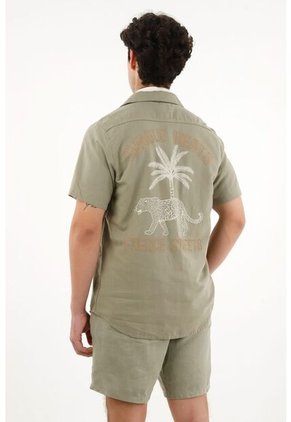 Tennis Camisa Tipo Bowling Con Diseño De Palmeras Para Hombre