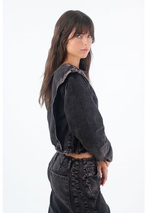 Tennis Camisa Para Mujer En Algodón Negro Lavado Relajado Con Hombros Marcados