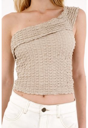 Tennis Camiseta Tela Texturizada Crudo Con Cuello Definido Para Mujer