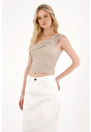 Tennis Camiseta Tela Texturizada Crudo Con Cuello Definido Para Mujer