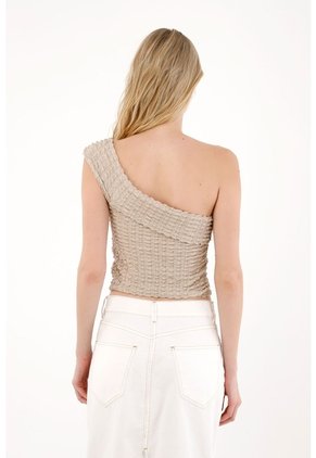 Tennis Camiseta Tela Texturizada Crudo Con Cuello Definido Para Mujer