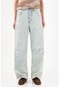 Tennis Jean Wide Leg Con Costuras Paneladas En Algodón Azul Claro Para Mujer de Tennis