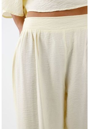 Tennis Pantalón Para Mujer De Viscosa Marfil Fit Relajado Con Textura Crinkle