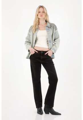 Tennis Jean Recto En Corduroy Con Efecto Vintage Negro Para Mujer