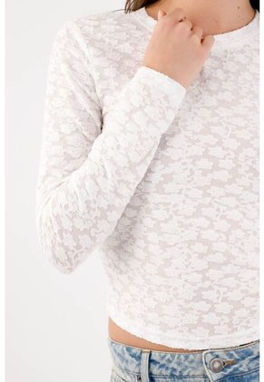 Tennis Camiseta Slim Con Textura Floral Translúcida De Poliéster Blanco Para Mujer