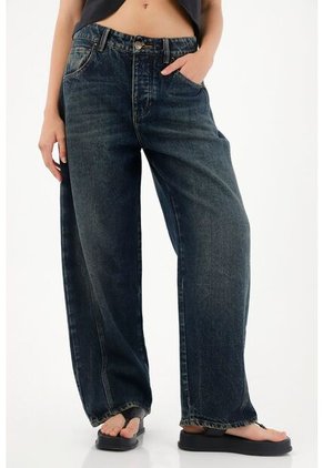 Tennis Jean Horseshoe De Tiro Bajo Azul Oscuro De Ajuste Cómodo Para Mujer