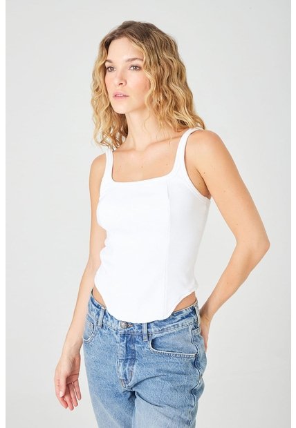 Tennis Tshirt Entallada Con Paneles Tipo Corsé En Tejido Acanalado Blanco Para Mujer