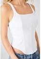 Tennis Tshirt Entallada Con Paneles Tipo Corsé En Tejido Acanalado Blanco Para Mujer de Tennis