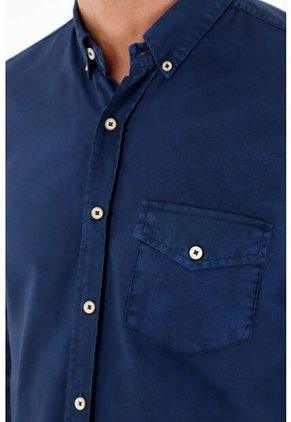 Tennis Camisa De Silueta Clásica Manga Larga Azul Para Hombre